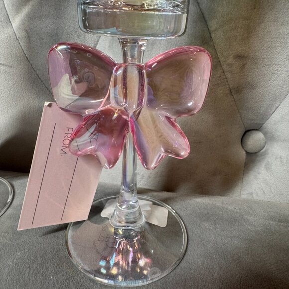 Petal & Pearl pink bow Iridescent Pastel Pale champagne Glass Set of 2 NWT - Picture 6 of 6